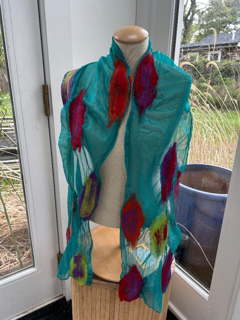 Art to Wear Stunning Silk felted wool mixed medium leaf scarf shawl